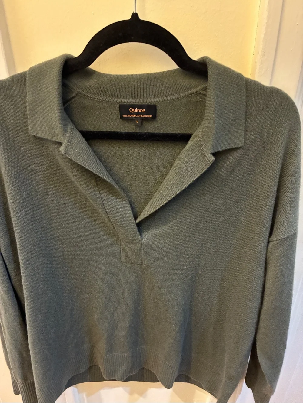 Quince 100% Cashmere Polo Sweater - Olive Green - Picture 3 of 5